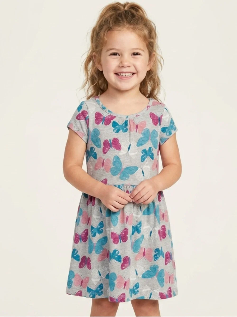 Carter's Grey Knit Dress with Pink & Blue Butterflies